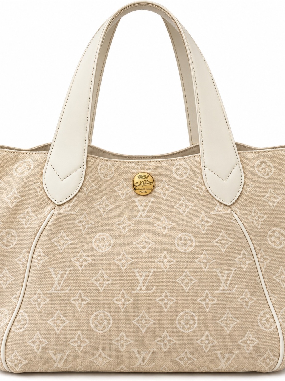 Louis Vuitton Cabas MM Articles de Voyage Monogram Canvas Tote Ivory + Pouch